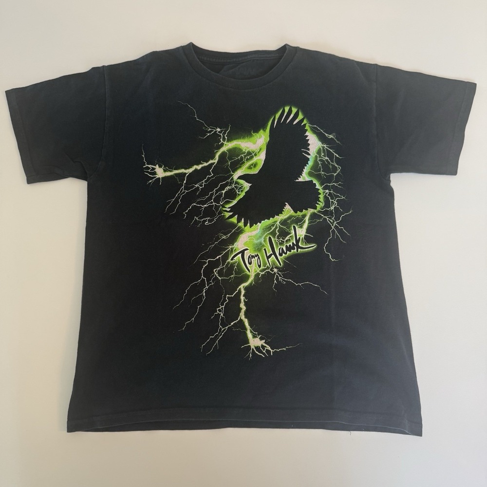 Tony Hawk Boys T Shirt Size Large Black Green Short Sleeve Skateboarding Tee Y2K